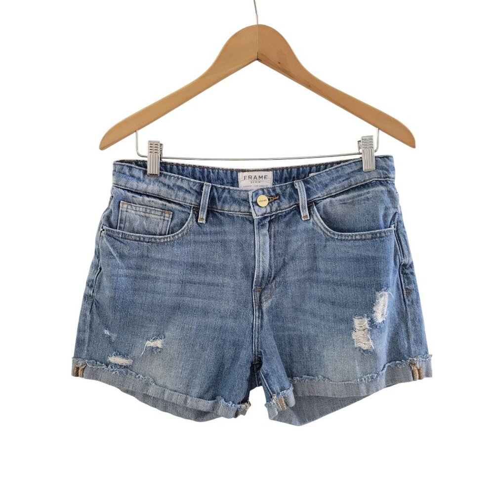 Frame Denim Le Grand Garçon Short Renton Blue Jeans size 28 light distressing